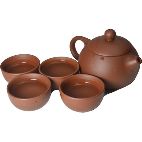 Théière en argile 4 tasses, petite théière chinoise traditionnelle avec tasse à thé Kung Fu (rouge) (1/5)