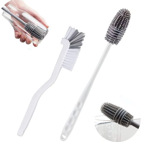 2 Pcs Brosse de Nettoyage de Bouteille, Long Manche Goupillon Bouteille, Brosses de Nettoyage en Silicone pour Laver bocaux en Verre, Biberon, Becs (1/5)
