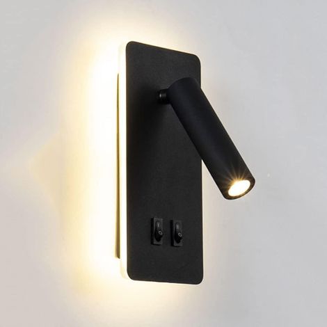 Lampe de lecture de chevet Mini rétro-éclairage veilleuses avec appliques murales réglables à 90 °, applique murale minimaliste moderne, appliques murales d'étude, applique murale LED 6W + 3W - 3000K (1/5)