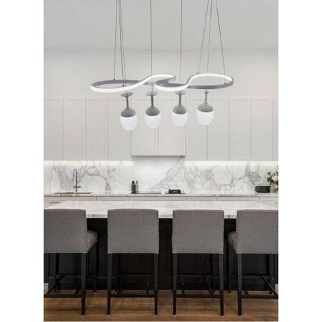 TrAdE Shop Traesio - Lampadario A Led Curve Bianco 4 Punti Luce 68 Watt Luce 3000k 4000k 6500k Lp-24b - -Bianco Freddo -