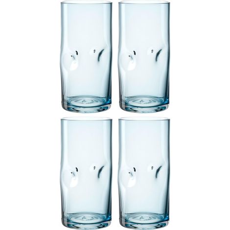 Lot de 4 verres à long drink en verre de forme organique Contenance 330 ml Fait à la main Passe au lave-vaisselle 4 verres de couleur bleue (1/5)