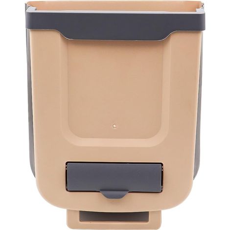 Cubo de basura colgante para cocina, plegable, apto para armarios, oficinas y baños, 25 x 18,5 x 28 cm, marrón. (1/5)
