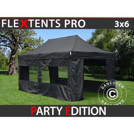 Faltzelt Faltpavillon Wasserdicht FleXtents PRO 3x6m Schwarz, mit