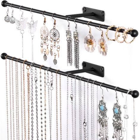 Organizador de joyas portátil de 12,6 pulgadas con tornillos, almacenamiento colgante de pared completo de 2 paneles para collares, para (1/5)