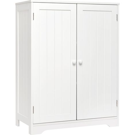 Mondeer – Meuble de rangement salle de bain MDF blanc – 2 portes, 3 étagères réglables – Résistant à l'humidité, pieds surélevés – Dimensions 60x30x80 cm (1/5)
