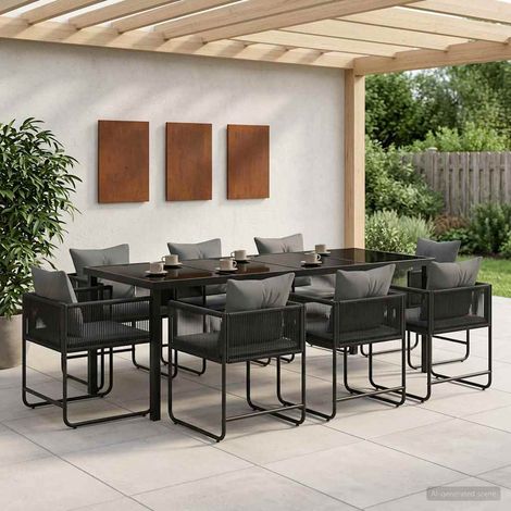 vidaXL Conjunto de Comedor de Jardín 9 uds. Negro y Antracita (1/5)