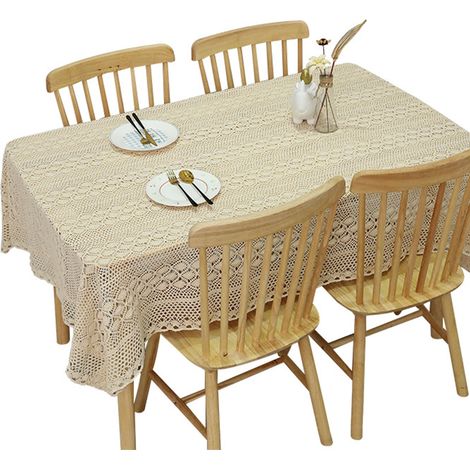 Nappe vintage en dentelle beige, nappe de cuisine au crochet pour tables rectangulaires, idéale pour les fêtes, les banquets, les repas et les décorations de mariage. (1/5)