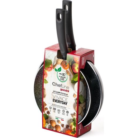 GUZZINI Set 2 Padelle Vivace Everyday D 24 Cm D 28 Cm – Batterie Cucina Antiaderente per Uso Quotidiano