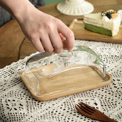 Plateau De Service - Plateau À Gâteaux Avec Couvercle En Verre - Pour Pâtisseries Pizza Fromage - Bois Naturel - 1 Pièce (1/4)