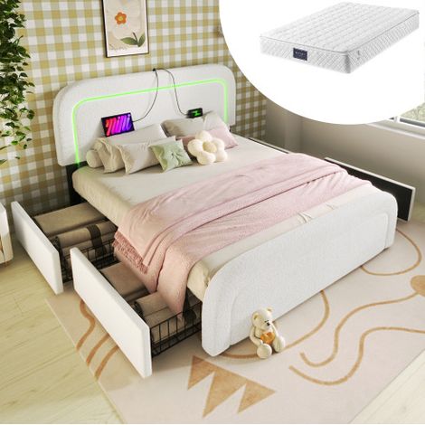 Bett Doppelbett Stauraum 160x200 Sherpa Weiß OKMYHOME (1/5)