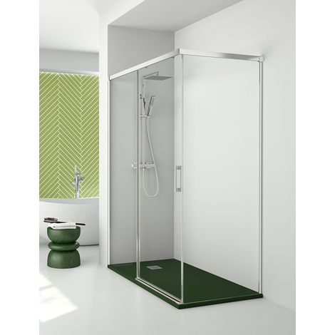 Mampara de Ducha Angular - 2 Hojas fijas + 1 Puerta Corredera - Modelo Sibila Q3 (70 x 155) (1/5)