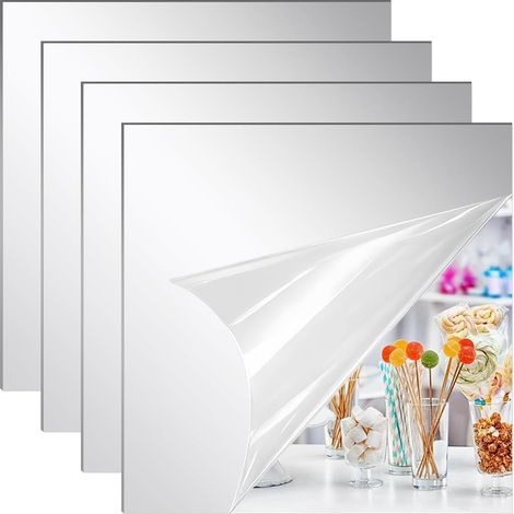 Lot de 4 miroirs muraux carrés en acrylique incassables pour chambre à coucher, murs, salon, porte (25 x 25 cm) (1/5)