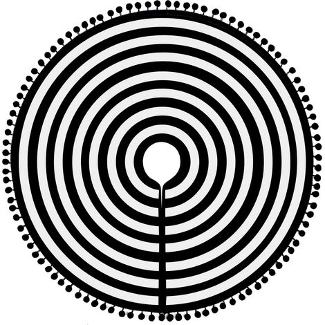 Tapis de sapin noir et blanc, anneaux de 76 cm, avec pompons, idéal pour Noël, Halloween, la décoration intérieure, la maison, les fêtes et autres occasions spéciales. (1/5)