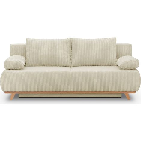 Homifab – Canapé convertible 3 places avec coffre de rangement – Velours côtelé beige certifié Oeko-Tex® – Couchage 138x186 cm – Fabrication européenne (1/5)