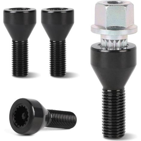 4 x Goujon de Roue M12 x 1,5 mm avec un Écrou de Sécurité Compatible avec B-M-W E46 E87 E90 E60 (OE : 36136764057, 36131180882, 36136786419) (1/5)