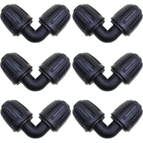 Raccord d’irrigation coudé 16 mm – Lot de 6 connecteurs pour tuyaux PE de jardin – Compatible avec systèmes goutte-à-goutte et arrosage automatique