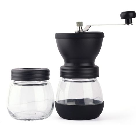 Moulins à grains de café manuels avec 2 pots en verre, moulin à café à main avec braille en céramique, pendule à main / portable, petits moulins à café portables, pour camping