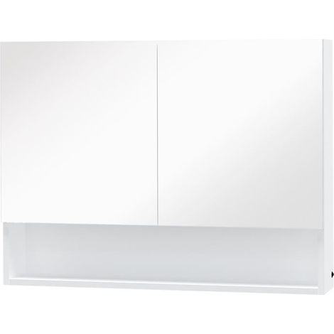 ARMADIETTO CON SPECCHIO A MURO E LUCI A LED E RIPIANO 80X15X60CM (1/5)