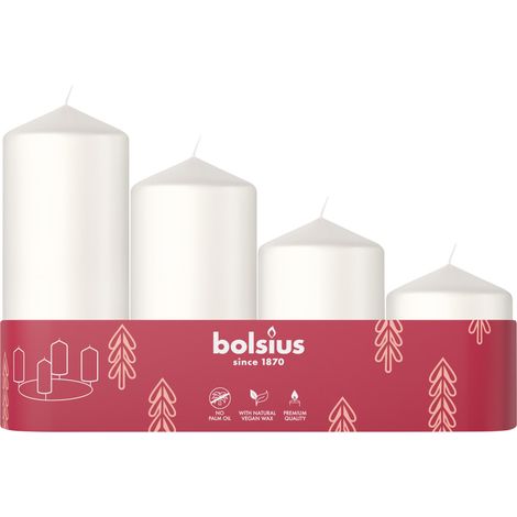 Bolsius Stumpenkerzen 4er Tray abgestuft Ø 4,8 cm wolkiges weiß Stumpenkerze