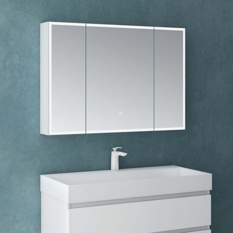 Mai & Mai Spiegelschrank Bad mit LED Beleuchtung Badezimmerschrank Hängeschrank Badezimmerspiegel BxTxH 100x15x70 cm Weiß matt Spiegelschrank-04 (1/5)