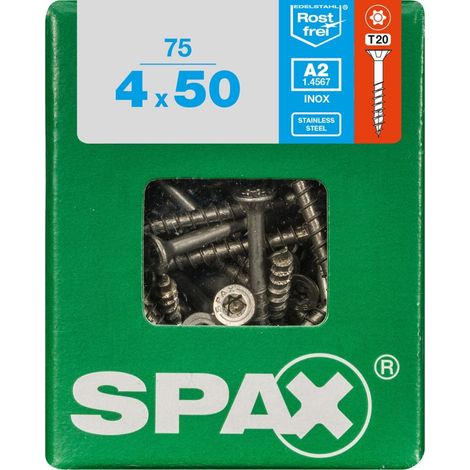SPAX Edelstahlschraube, 4 x 50 mm, 75 Stück, Teilgewinde, Senkkopf, T-STAR plus T20, 4CUT, Edelstahl rostfrei A2 - 4197000400507 (1/3)