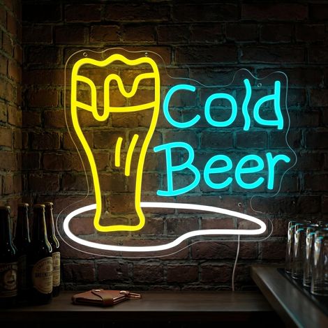 Panneau néon en LED pour bière - Plaque lumineuse pour bar - Décoration murale pour bar, café, cocktail, fête - Éclairage néon pour bar, pub, cocktail, décoration de nuit - Idéal pour club, maison (1/5)
