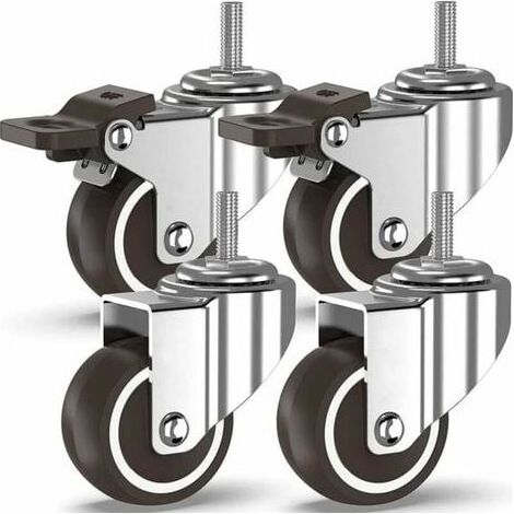 Casters pivot 4 to rod threaded, casters for furniture, wheels to brakes for transport industrial of planches (50 mm with rod M10, 2 with brakes, 2 without brakes) (1/4)