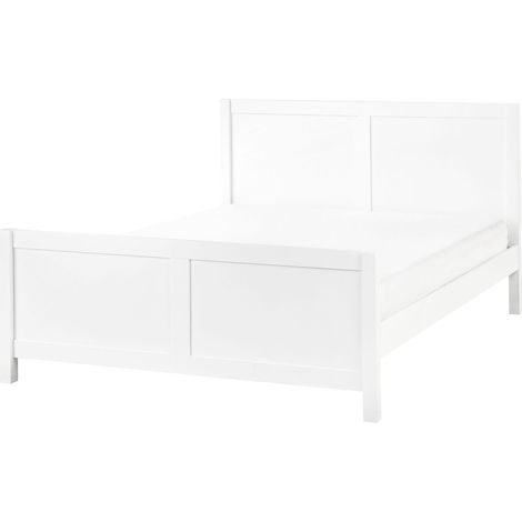 Letto Matrimoniale con Testiera Struttura a Doghe in Legno bianco 140 x 200 cm Champagnat