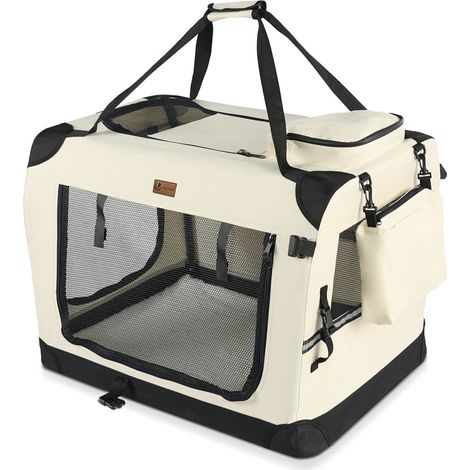 VOUNOT® Hundebox faltbar, Hundetransportbox robust für Katze & Hunde 60x44x44 cm M Beige