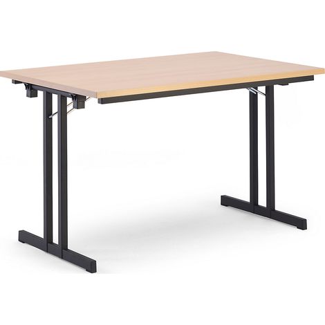 Table pliante extra-épaisse 120 x 80 cm – Mélaminé façon hêtre – Hauteur 72 cm – Châssis repliable noir – Utilisation polyvalente – Certeo (1/4)
