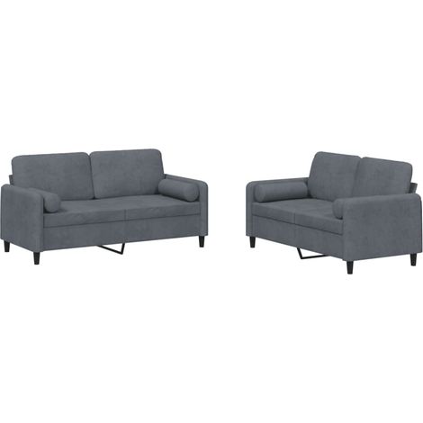 Ensemble de Canapé  Sofas 2 pcs avec coussins gris foncé velours