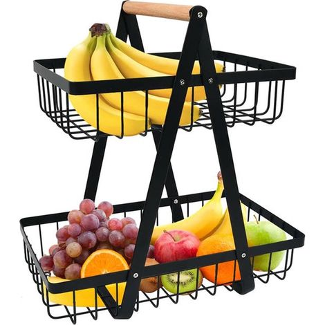 Porte-fruits à 2 Niveaux Panier de Fruit et Legumes Détachable Panier à Pain Porte-légumes Corbeille à Fruits 32 x 18 x 30 cm (1/4)