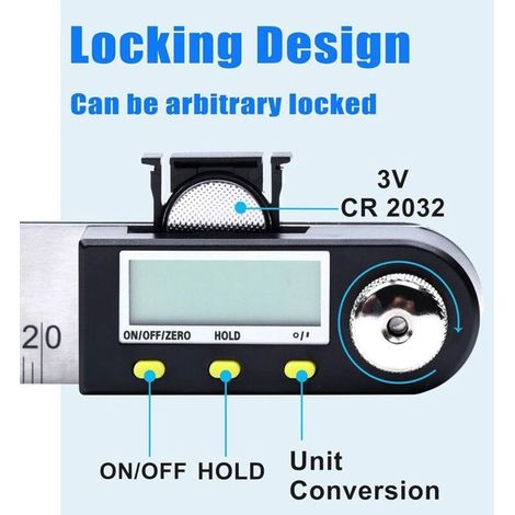 Rapporteur numérique en acier inoxydable - MICH - Écran LCD - Fonction de maintien des données - Remise à zéro - 50 mm (1/4)