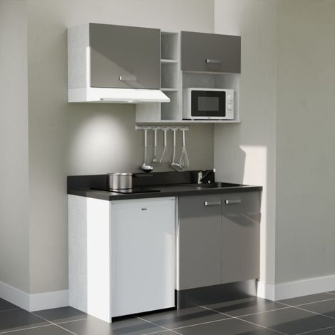 Kochnischen K13L - 140 cm - Grau - Nero - Spüle rechts + Haushaltsgeräte weiß (1/5)