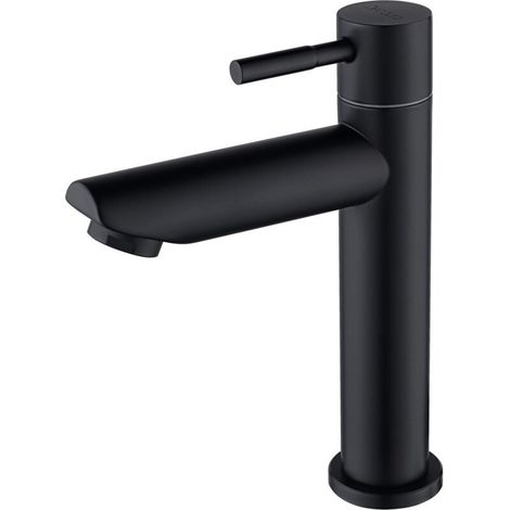 Robinet lave main eau froide uniquement, robinet lavabo eau froide pour WC, robinetterie avec Bec Hauteur 100mm en acier inoxydable Noir Matte (1/5)