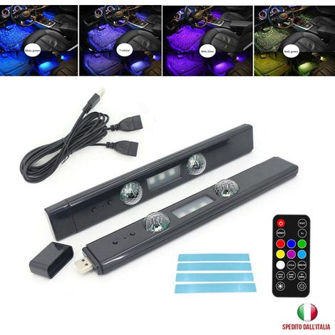 DISCORAMA 2X LED AUTO AMBIENTALI RGB CIELO STELLATO CON BASE MAGNETICA, LUCI LED PER AUTO CON TELECOMANDO CARICA USB