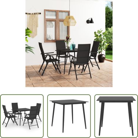 Chaise de jardin - Ensemble à manger de jardin 5 pcs noir (1/5)