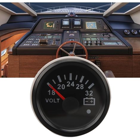 DC9-32V 52MM DC18-32V Nadelvoltmeter mit siebenfarbiger Hintergrundbeleuchtung, geeignet für Wohnmobile, Yachten, Fischerboote und Schiffe (schwarzes Zifferblatt, schwarzes Gehäuse) (Referenz: CX2075B (1/5)