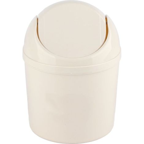 Mini poubelle de bureau en PP, compacte, avec couvercle intime, Design pour la maison, la cuisine, le bureau, la chambre à coucher, le salon, blanc. (1/5)