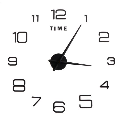 Horloge murale à faire soi-même, en acrylique sans cadre, avec surface miroir, autocollant mural décoratif pour salon et chambre, noir (1/5)