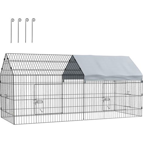 Grand Format 220x85x103cm Espace Sécurisé Cage Enclos Lapins et Poules avec Toit et Piquets Jardin Extérieur Intérieur Argent (1/5)