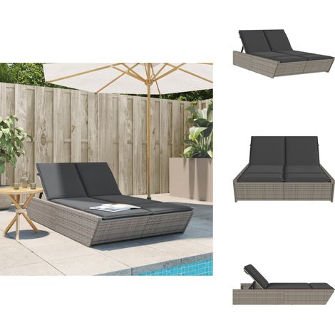 Chaise longue double avec coussins gris résine tressée - Chaises Longues Doubles - Chaises Longues Pliantes - Transats - Lit De Bronzage - Meubles De Jardin (1/5)