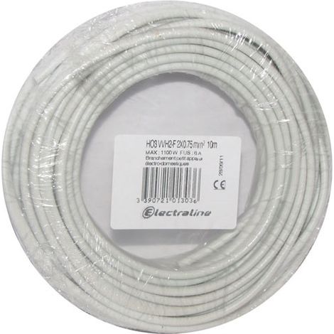 ELECTRALINE - Câble H03VVH2F 2x0.75 10m blanc couronne