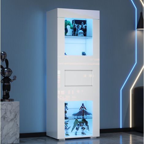 Vitrine de rangement 60 x 40 x 170 cm avec LED et porte en acrylique blanche HAVRYA
