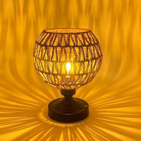 QORVA-Lampe de table bohème, lampe en rotin sans fil, lampe de chevet à piles, lampe de table rechargeable, lampadaire sans fil, lampe rétro vintage à intensité variable USB, lampe résistante aux inte