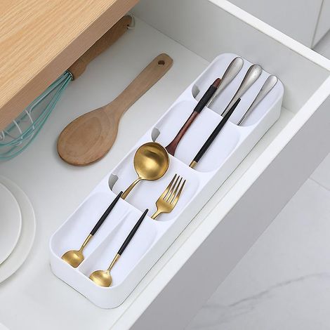 (blanc) Organisateur Cratif De Couverts De Cuisine, Bote De Rangement Tiroirs, Bote De Rangement Multifonctionnelle Pour Couteaux Et Fourchettes, (1/3)