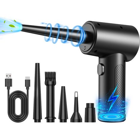 Soufflette Air Comprimé, 3 Vitesses 91 000 tr/min Bombe Air Sec Souffleur PC, Depoussierant Ordinateur Rechargeable par USB Avec Batterie 6000mAh pour Ordinateur Portable, Clavier, Voiture, Canapé