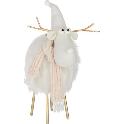 Statue Renne Déco "Bonnet & Foulard" 61cm Blanc