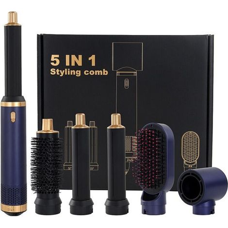 5-in-1 Airbrush-Haartrockner-Set, Gold und Schwarz, automatischer Lockenstab mit 3 Wind- und Temperaturstufen (Trocknen, Locken, Glätten) (1/5)