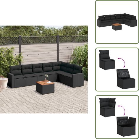 8-tlg. Garten-Sofagarnitur mit Kissen Schwarz Poly Rattan - Gartenmöbel Set - Esstischset - Lounge Möbel - Outdoor Möbel - Rattan Gartenmöbel (1/5)